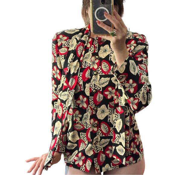Vintage Don Caster Floral Wool Blend Suit Jacket With Sash - Picture 2 of 9